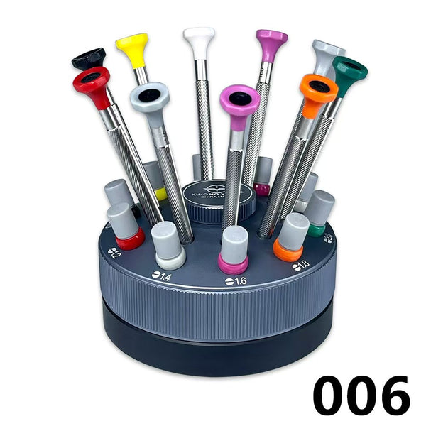 Kwong Yuen  High Quality Watch Repair Screwdriver Base with Turntable Ten Pics of Flat Screwdriver