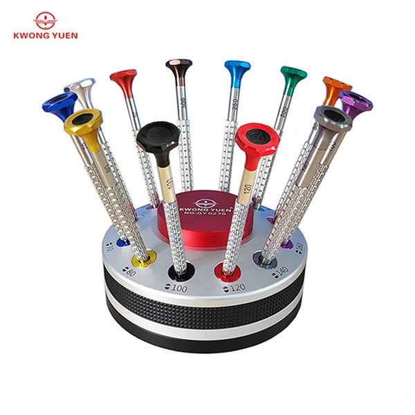 KWONG YUEN 12 PCS Precision Non-Slip Ball Bearing Slotted Screwdriver Set 0.5-3.0mm Watchmaking Tools for Watches, Jewelry, Glasses